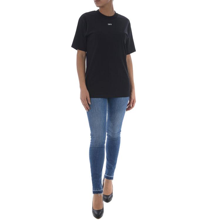 OFF WHITE SS19 Drop Shoulder Ärmel T-Shirt Damen Schwarz OWAA029R187700091088