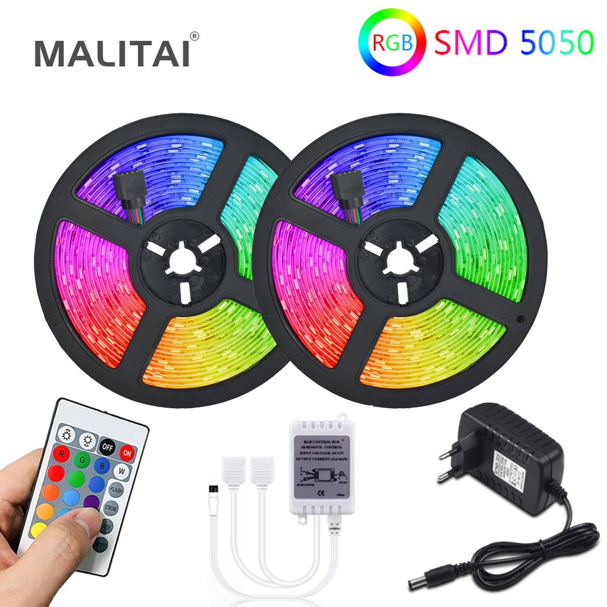 

Светодиодная лента SMD5050, светодиодная лента RGB 12 В постоянного тока + пульт дистанционного управления RGB с 24 клавишами + адаптер 3A для ЕС/США (не водонепроницаемая светодиодная лента RGB)