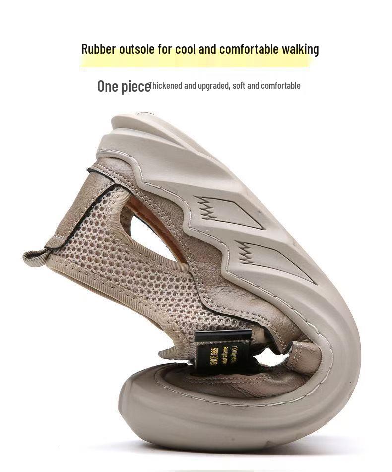 Breathable Sport Mesh Skate Shoes: Men's Soft Leather, Versatile Youth Fashion, Comfortable Non-slip Sandals