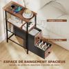 Side Table with Charging Station, Narrow Coffee Table, 2 Fabric Drawers, Open Shelf, Rustic Brown