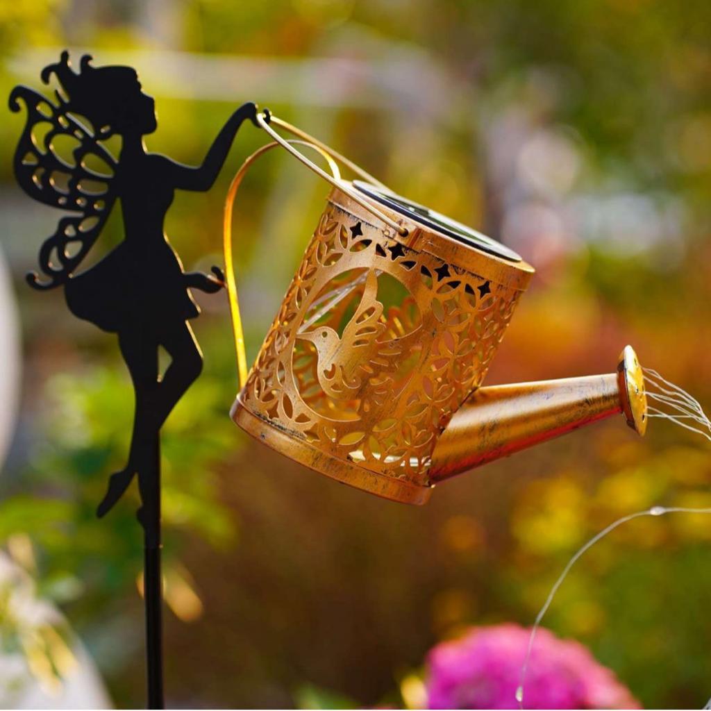 JYL TS/004,Solar Decorative Garden Ground Stake Light Iron Watering Can Lantern for Outdoor Landscape and Patio Ornament