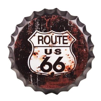 Metal Bottle Caps Wall Sign Plates - 14X14 Inches – Route US 66 Retro_70 | Metal Wall Hanging Bottle Cap for Home, Farmhouse, Bar & Cafe Decoration