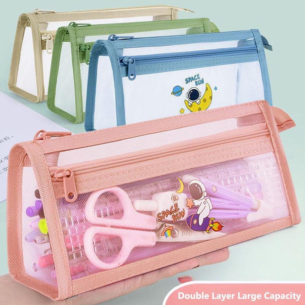 Mesh Pen Bag Transparent Stationery Bag Durable Stationery Storing Bag  Students