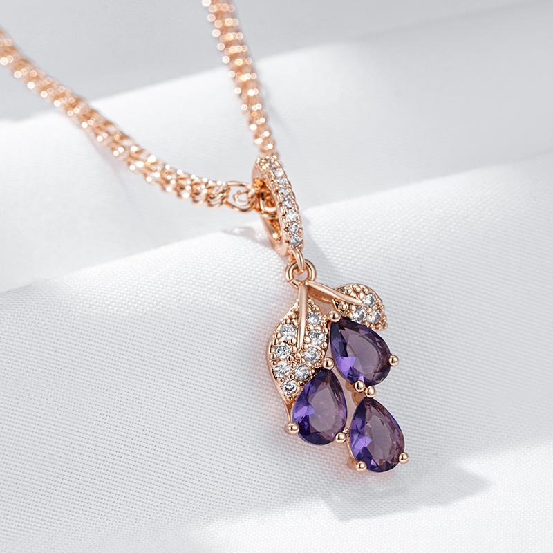 Shiny Purple Natural Zircon Crystal Flower Pendant Necklace For Women Trend  Rose Gold Color Fine Daily Jewelry