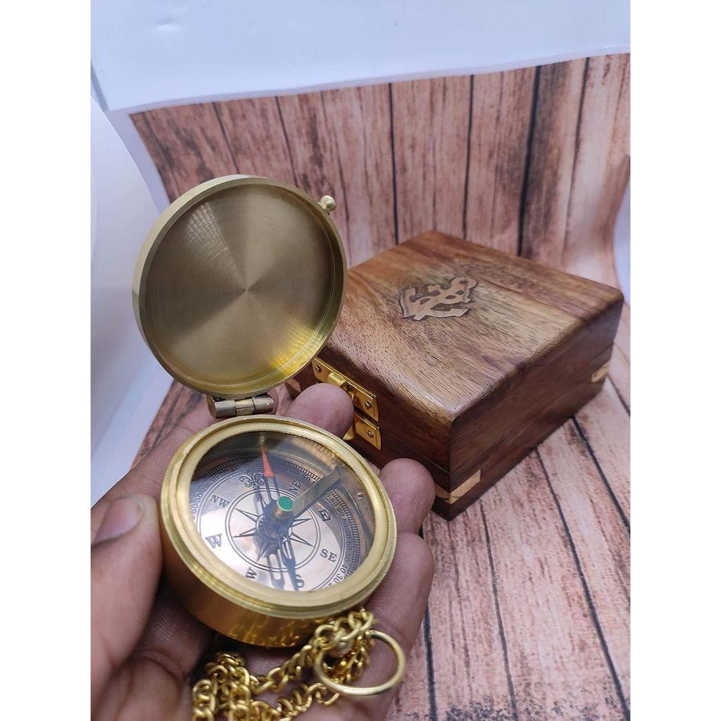 Compass with Wooden Box Compass Brass Compass 2" Nautical Vintage Engraved Compass Directional Magnetic Pocket Compass Gift