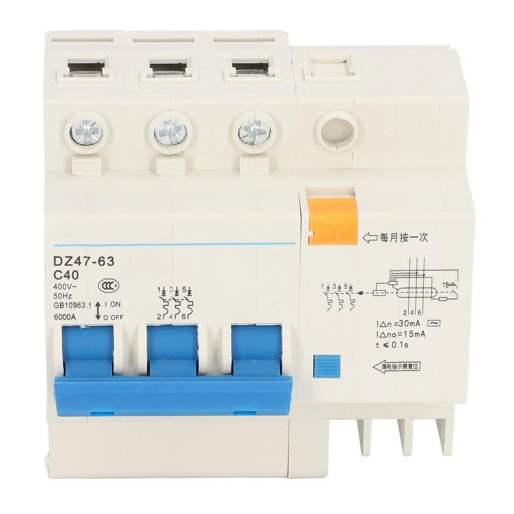 Miniature Circuit Breaker 3P 40A Breaking Capacity 6000A DIN Rail Mount for Circuit Protection 400V