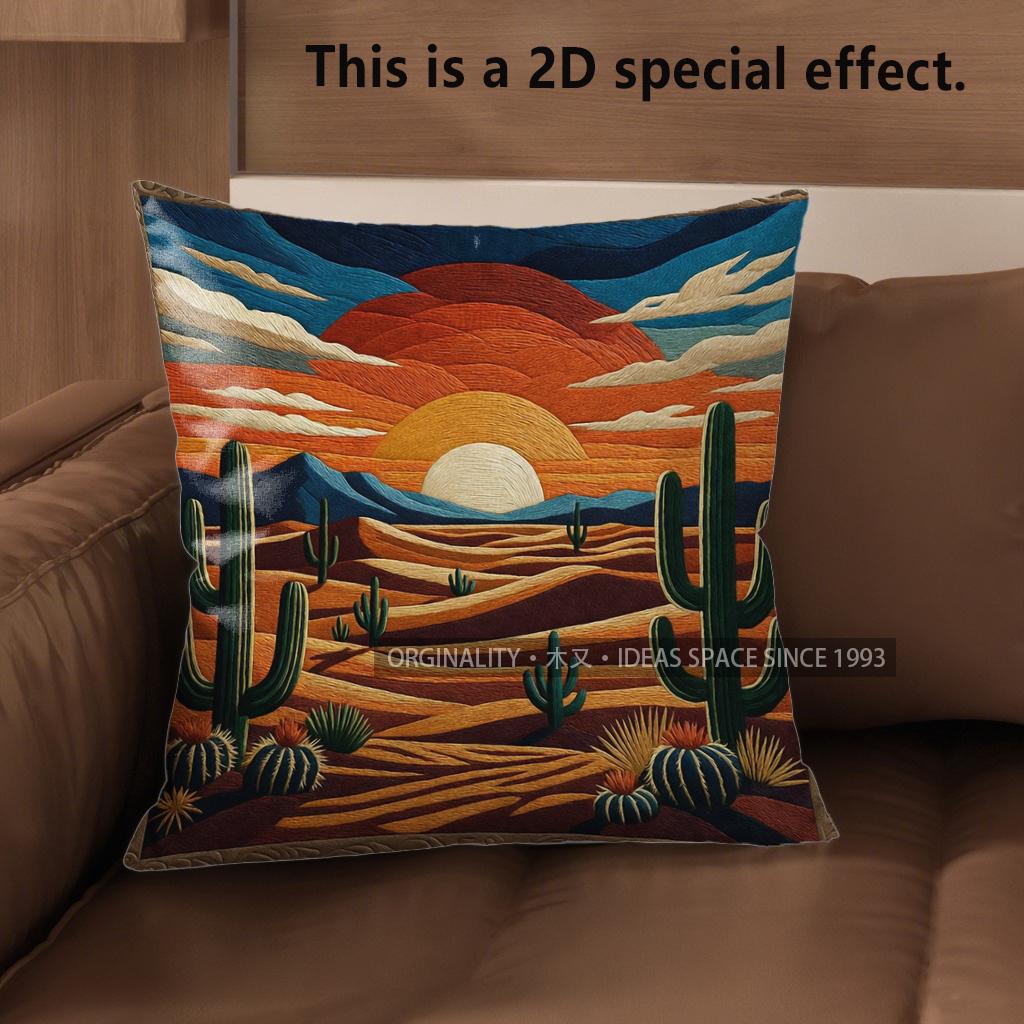 2D Sunset Desert Cactus Throw Pillow Covers Pattern Cushion Cover Suitable For Sofa Bedroom Car Pillow Cover