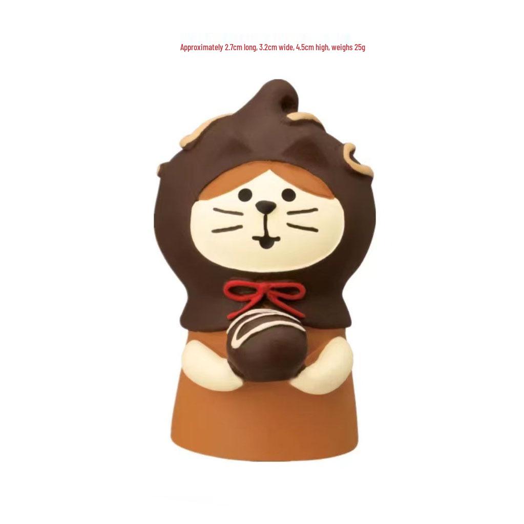 Japanese ZAKKA Cat Strawberry Chocolate Cake Shop Resin Ornament