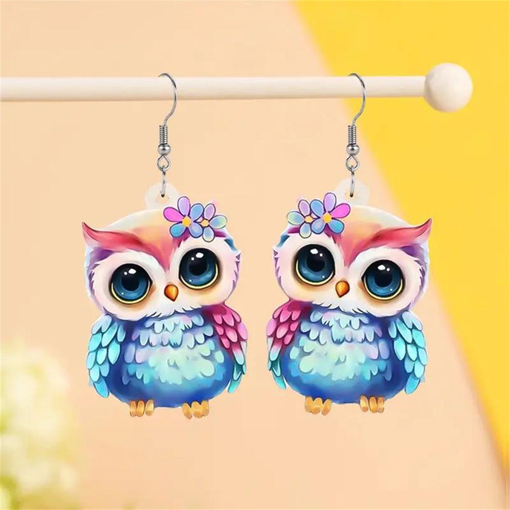 Acrylic Chubby Big Eyes Owl Earrings Cute Bird Drop Dangle Trendy Jewelry Gifts Accessories For Women Girls Kids