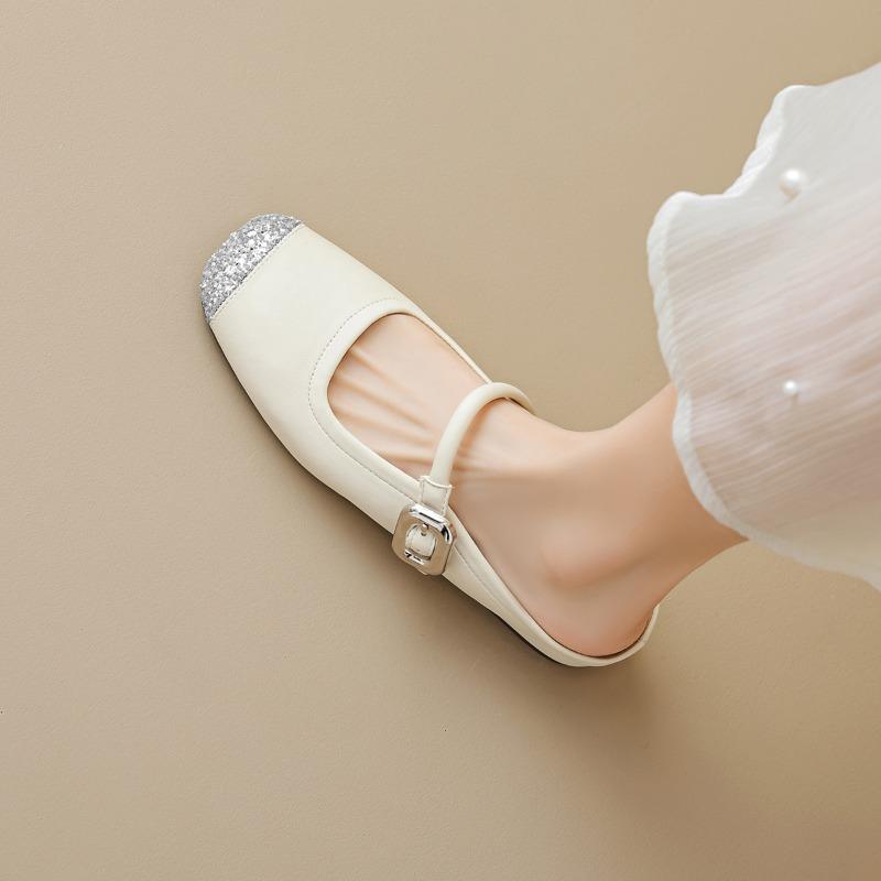 Französische Halbschuhe Damen Sommer Outdoor Baotou Einwortriemen Kühle Hausschuhe Strass Innenhöhenerhöhung Einzelschuhe