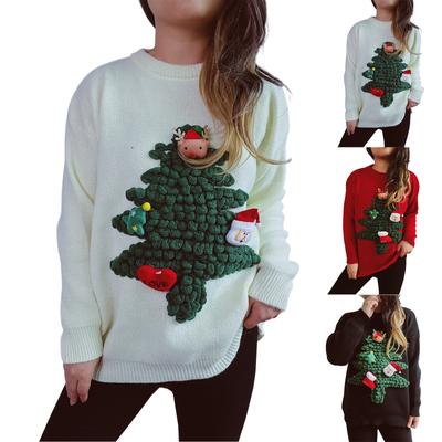 Damenmode Herbst und Winter Weihnachten Lockerer Rundhalspullover Strickpullover