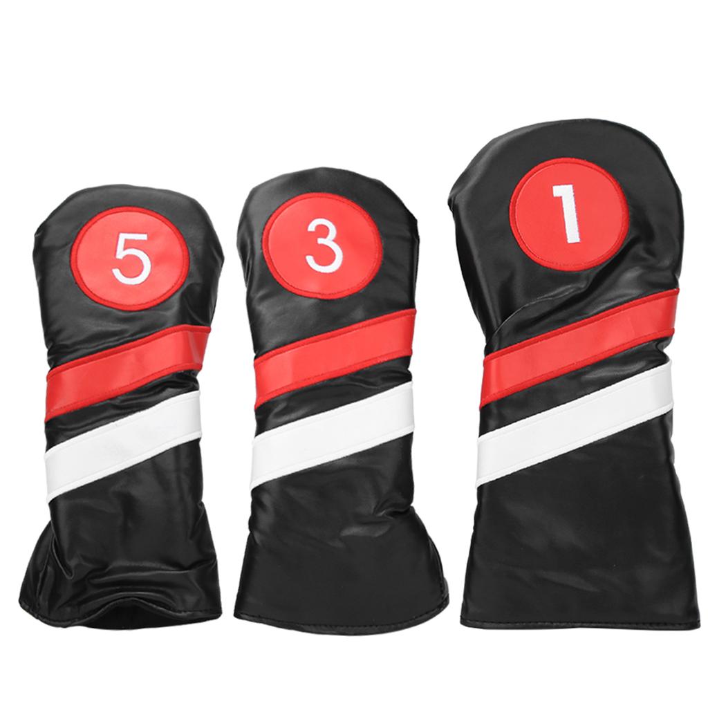 3PCS PU Leather Waterproof Thicken Lining Golf Putter Head Cover Wooden Club Headcovers AccessoryBlack