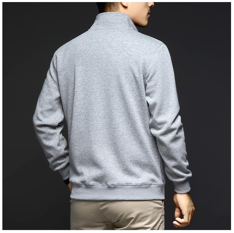 2025 Autumn Men's Stand-Up Collar Combed Cotton Jacket: Casual Sport Fashion Solid Color Cardigan Sweatshirt