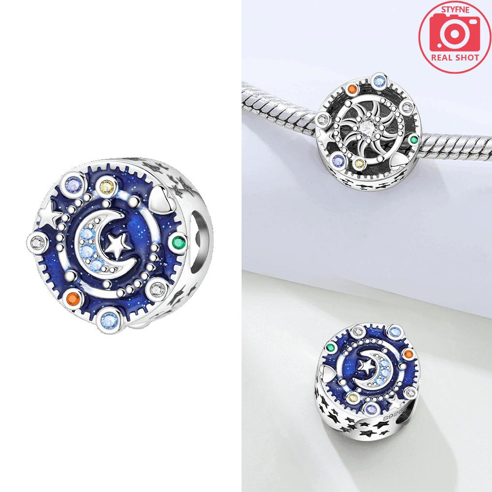 

Sun Moon Bead Necklace Blue Heart Starry Sky Original Copper Beads Fit Bracelet Anniversary Fine Gift Accessory Diy