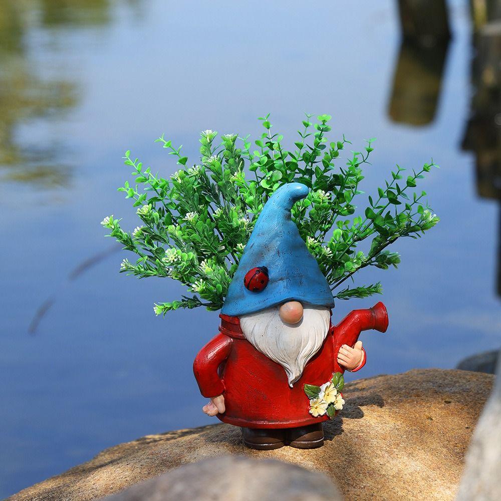 Cartoon Gnome Dwarf Flower Pot Cute Hydroponic Flower Holder Dwarf Statue Vase  Desktop