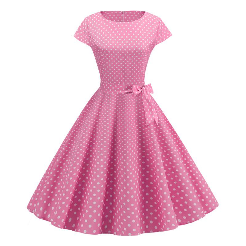 Hepburn Style 50s Retro Women's Print Swing Dress