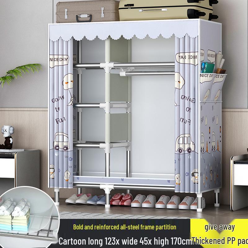 Sturdy All-Steel Cloth Wardrobe: Durable Bedroom Storage Cabinet for Easy Assembly