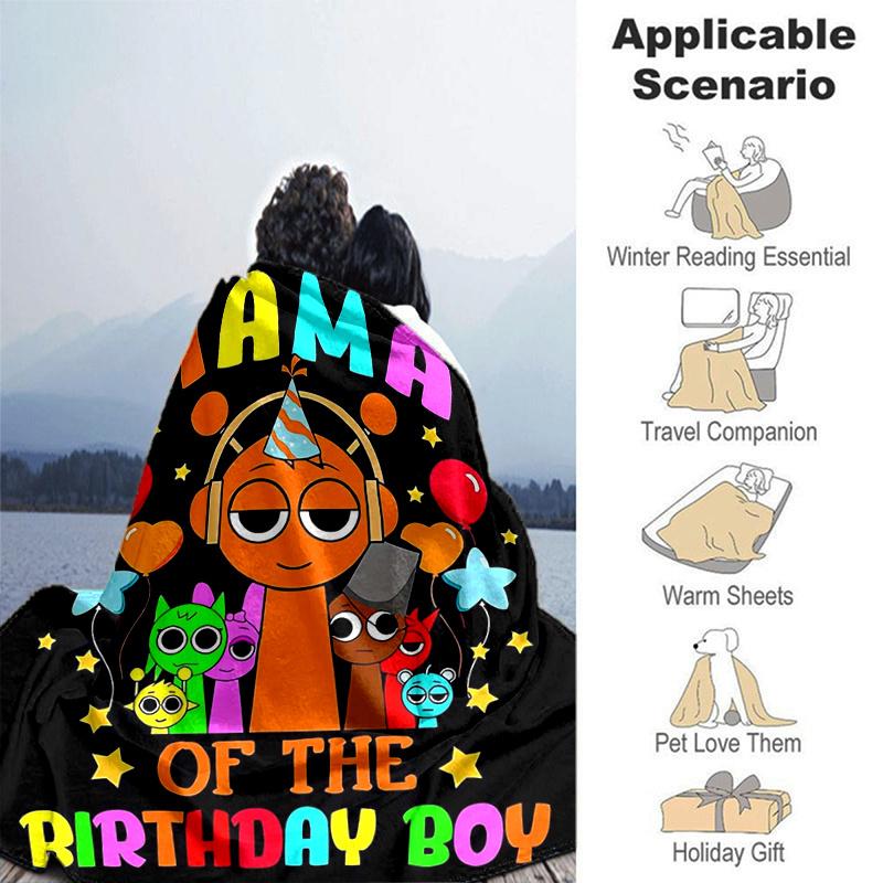 1pc Birthday Cartoon Character Print Blanket, Home Decor, Couch Throw .B061