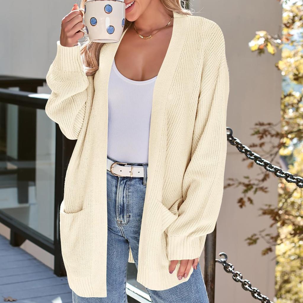 Women's Cardigan Knit Sweater Open Front Cardigan Casual Long Sleeve Lightweight Cardigans With Pockets