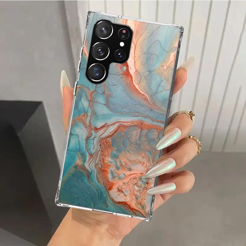 Fashion Gold Pink Geometric Marble Phone Case for Samsung Galaxy S26 S24 S23 Ultra S25 Edge S22 S21 Plus S20 FE + Soft Print She