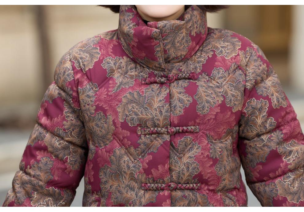 Mom's Thickened Cotton Padded Winter Jacket with Stand Collar for Women and Grandmas