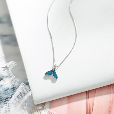 Ασημένιο 925 Γυναικείο κολιέ φάλαινας Bluetail Fish Nautical Chokers Γούρι Γοργόνα ουρά μενταγιόν Κολιέ Κοσμήματα για γυναίκες
