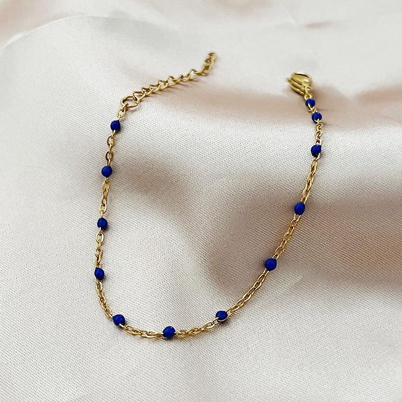Gold Purple Beaded Chain Bracelet – Dainty Enamel Bead Minimalist Jewelry, Sweet Everyday Gift for Women