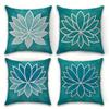 Zen Lotus Kissenbezüge Türkisgrün Florale Strichzeichnung Dekokissenbezüge Yoga Spa Inspiriert Wohnkultur für Sofa Ohne Füllung Stk