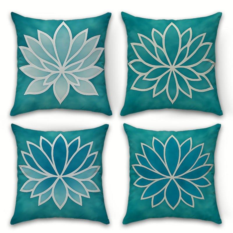 Zen Lotus Kissenbezüge Türkisgrün Florale Strichzeichnung Dekokissenbezüge Yoga Spa Inspiriert Wohnkultur für Sofa Ohne Füllung Stk