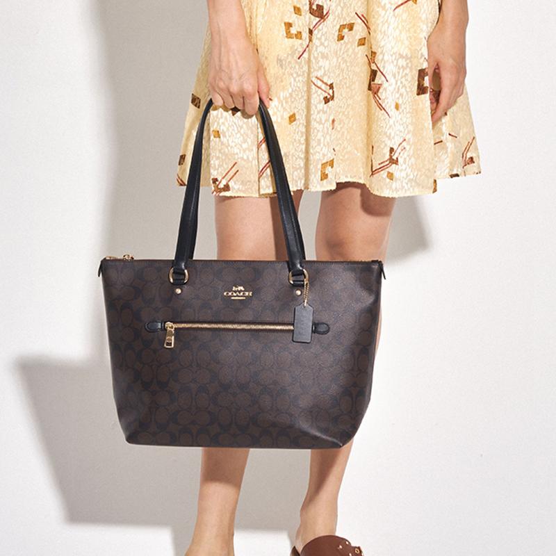 Coach Gallery 32 Presbyopia Canvas with Leather Tote Bag Shopping Bag Hand-held Shoulder Bag Large Women’s Dark Brown