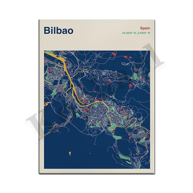 Barcelona. Seville. Bilbao. Madrid. Almeria. Spain City Color Map. Wall Art. Poster