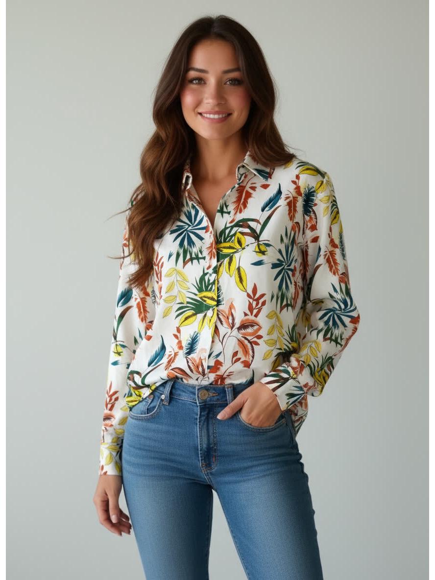 Retro Hong Kong Style Printed Long-Sleeve Women s Shirt - Unique and Versatile Design Large