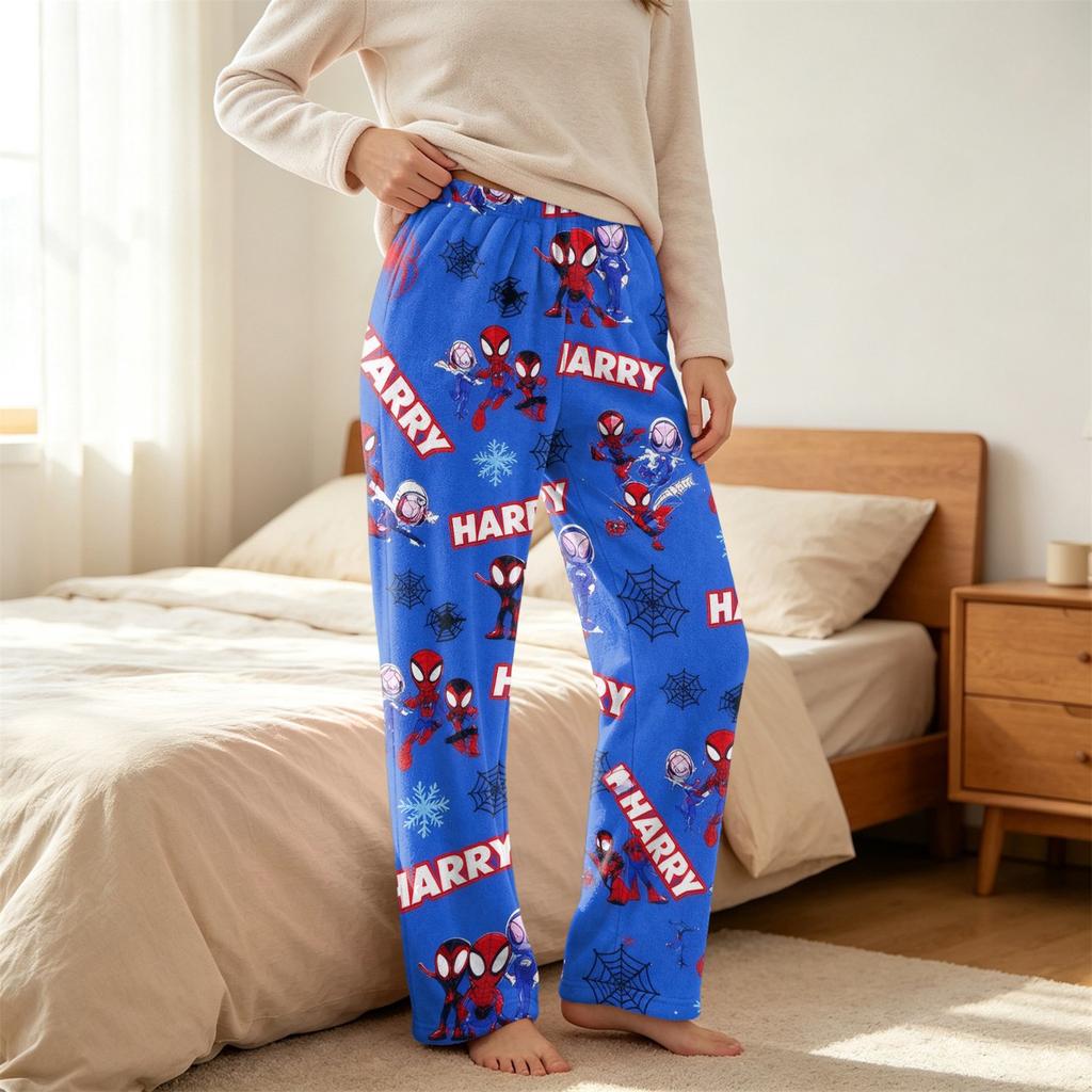 Women's Winter Flannel Pajama Pants Straight Leg Sleepwear with Printed Design