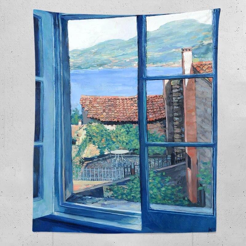 Boho Home Decor Window Sea View Aesthetic Room Decor Tapestry Lace Wall Hanging Cute Room Decor