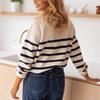New Autumn and Winter Sweater Buttons Half-open Collar Striped Pullover Tops Fashionable Buttons Cardigan Sweater for Women