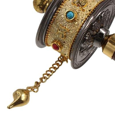 Hand Cranking Tibetan Prayer Wheel Colourful Hand Held Turn Praying Instrument Spinning Drum Rotatable Religious Ornament