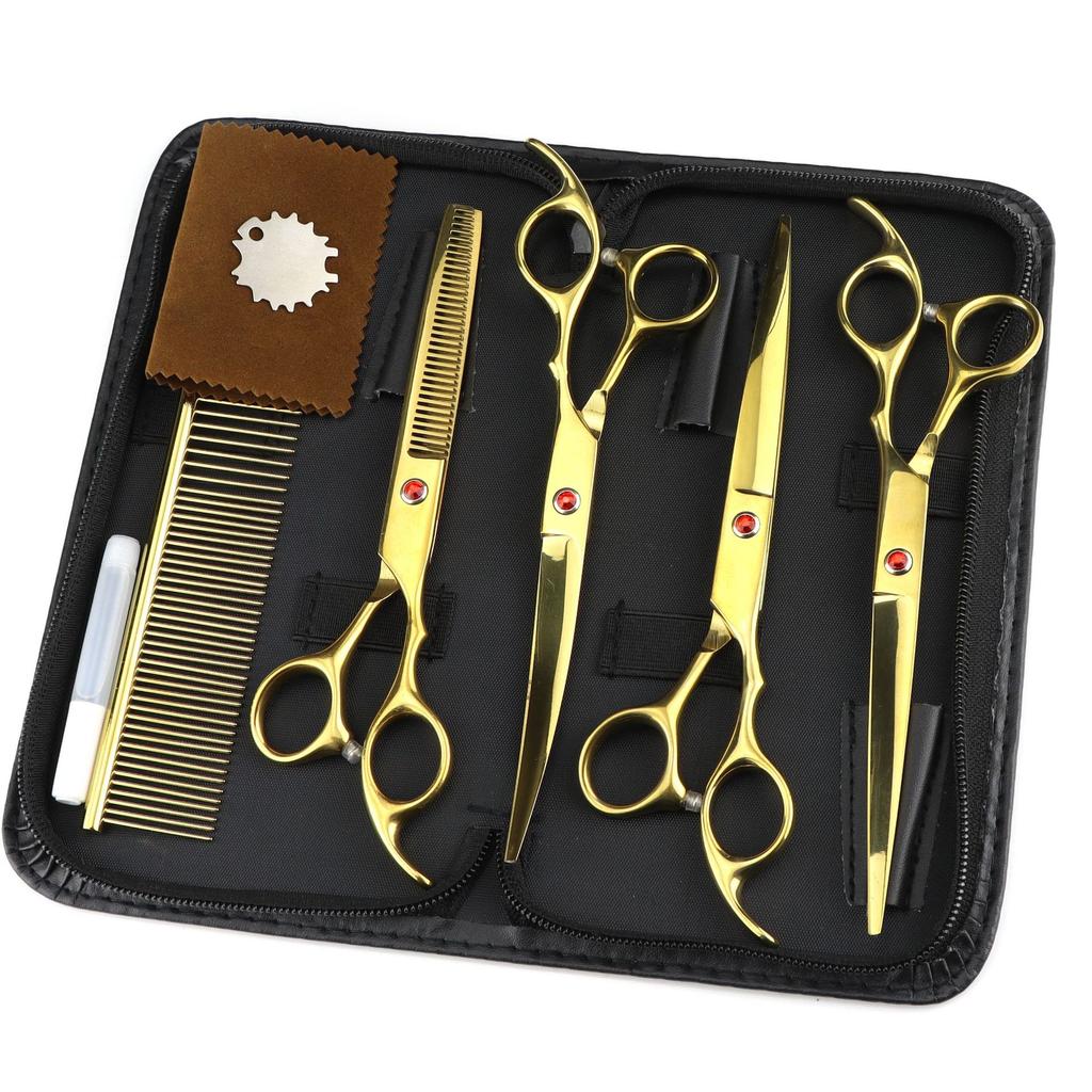 6.0/7 Inch, Color 4 Packs, Pet Beauty Scissors, Straight Scissors, Set Steel Comb Cross-Border