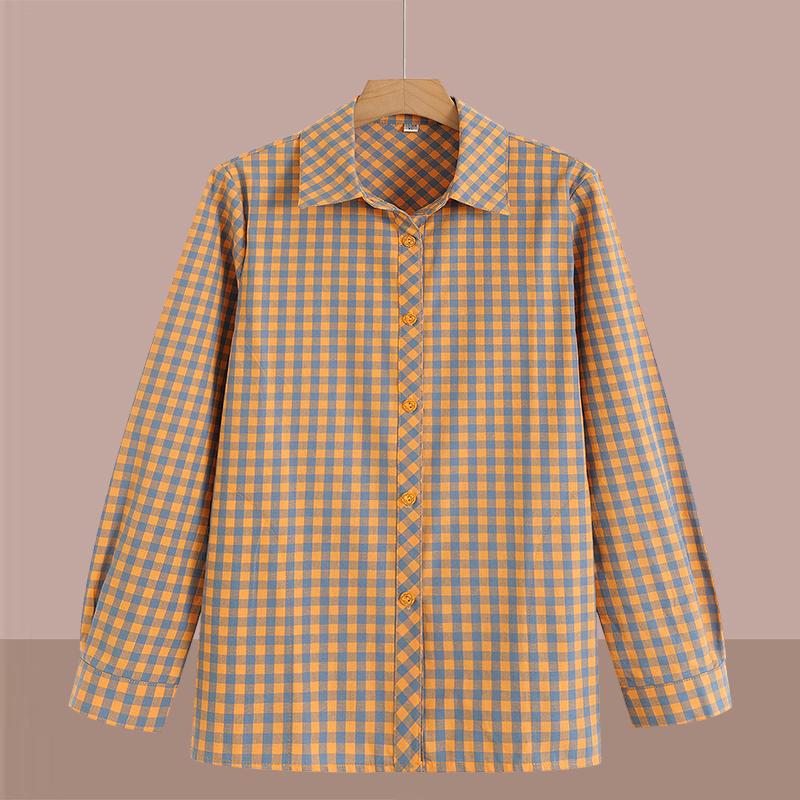 

Elegant Plaid Long-Sleeve Shirt for Women Aged 50-60 XL for 85-110 lbs