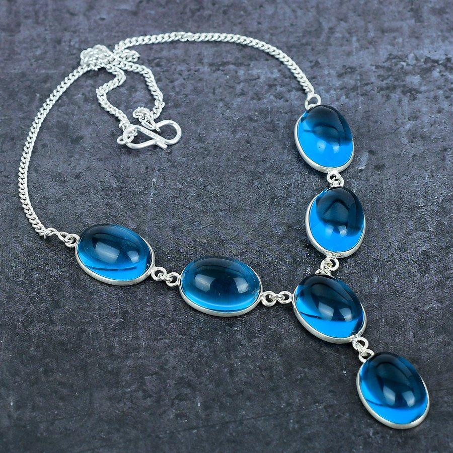 Swiss Blue Topaz Gemstone 925 Sterling Silver Jewelry Necklace 18"