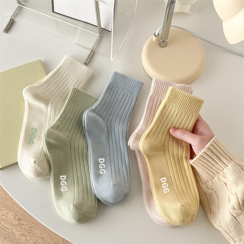 10 Pairs of Ladies Spring and Autumn Assorted Vertical Candies Color Tube Cotton Socks