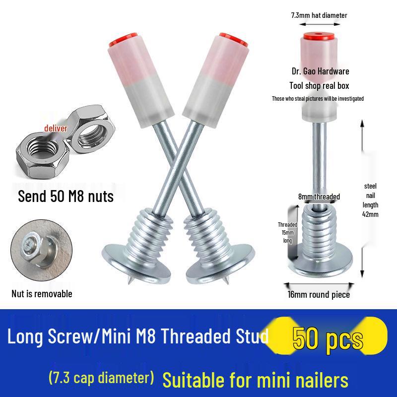 M8 Threaded Powder-Actuated Nail Gun with Removable Screw for Ceiling Lights