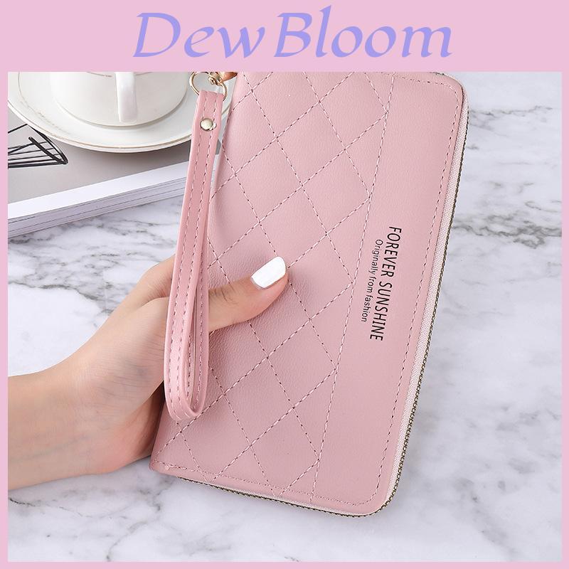 New Korean Style Lady Long Zipper Wallet Solid Color Simple Diamond Card Holder Large Capacity Hand Clutch Bag