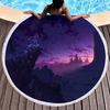Purple Dreamy Scenery Print Round Beach Towel,Polyester Sand Resistant Beach Blanket,Absorbent Quick Dry Pool Towel Picnic Mat