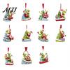 Colorful Elf Pendant for DIY Crafts Green Christmas Ornament, Flat Acrylic Tree Hanging Decorative Charms Holiday Gifts Car Mirror Backpack,