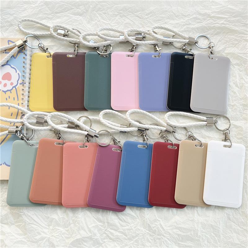 Multicolor Matte Plastic Id Card Holder Wrist Lanyard Scratch Resistant Shell For Students Office Workers Access Cards