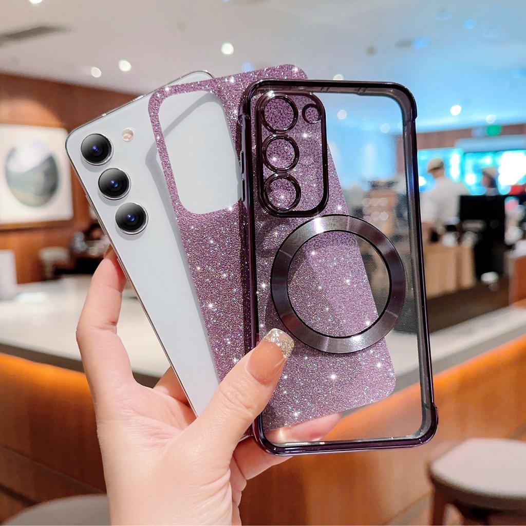 For Samsung Galaxy S23 Case Electroplating Glitter TPU Clear Phone Cover Magnetic Case