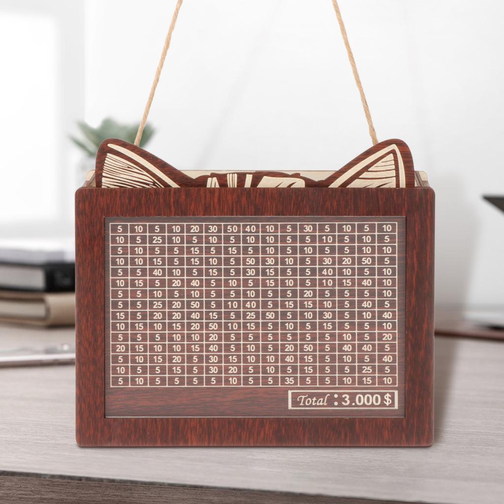 

Wooden Money Box Piggy Bank Reusable with Marking Pen Money Saving Challenge