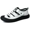 2025 Summer New Men's Hollow Breathable Leather Sandals Men's Soft Leather Soft Sole Casual Leather Shoes White Sandals 8870