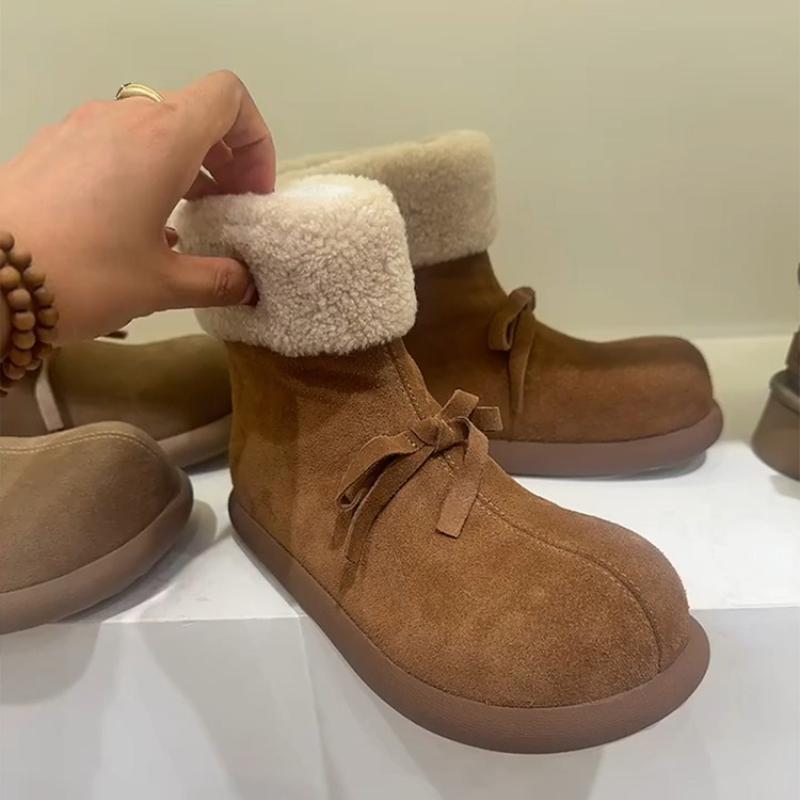 Hiver Chaud Coton Femmes Bottes de Neige Concis Chaussures Plates Féminines Confort Nœud Papillon Fourrure Bottines Courtes De Muje
