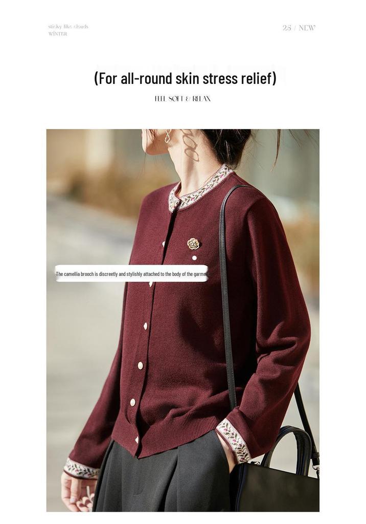 French Fashion Jacquard Wool Knit Cardigan - Women's Slimming Autumn/Winter Sweater Coat